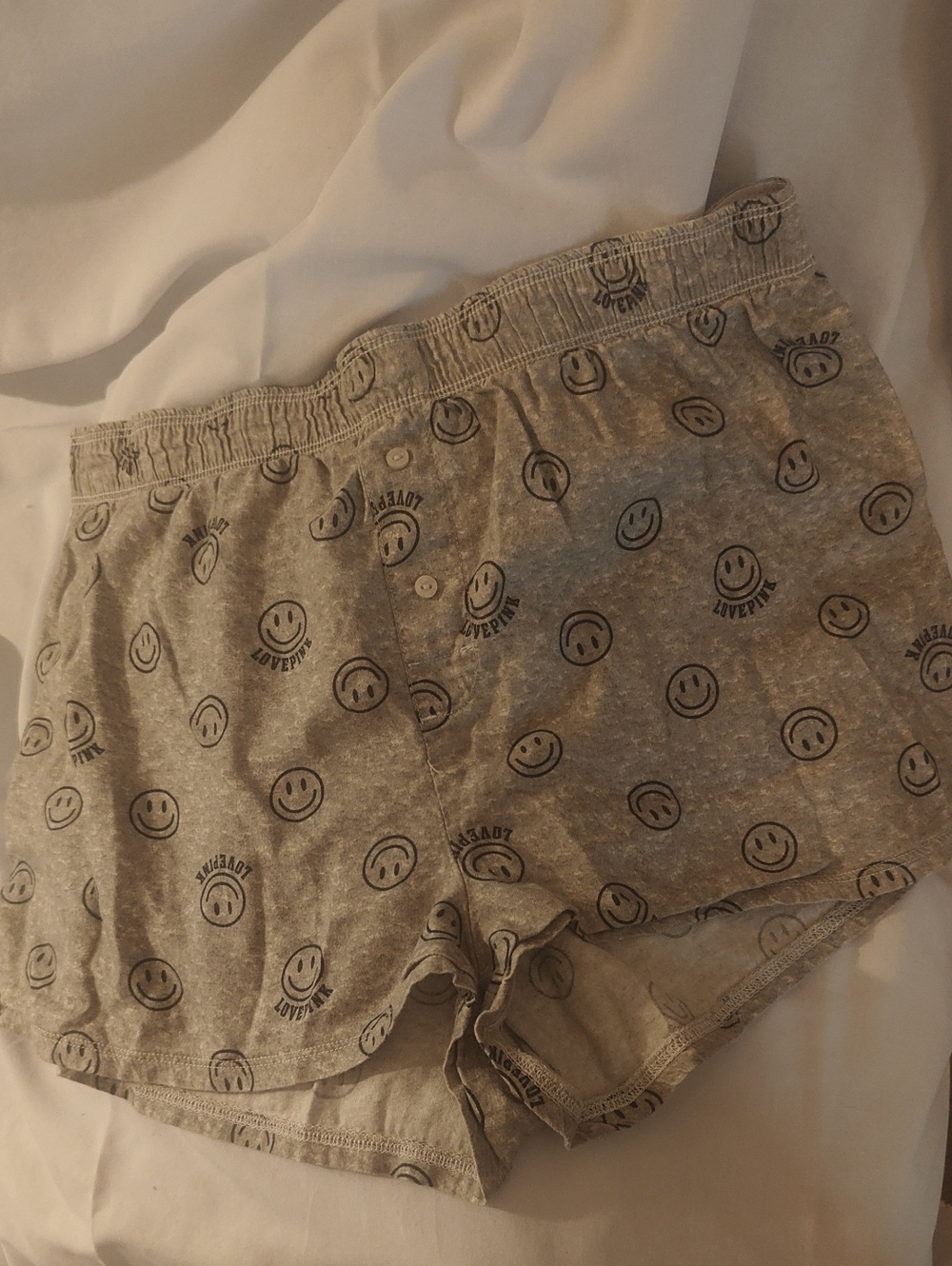 Love PINK Sz M Gray Smiley Face Lounge Shorts